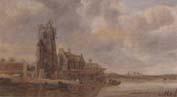 unknow artist A river landscape with flgures unloading boats before a church oil painting picture